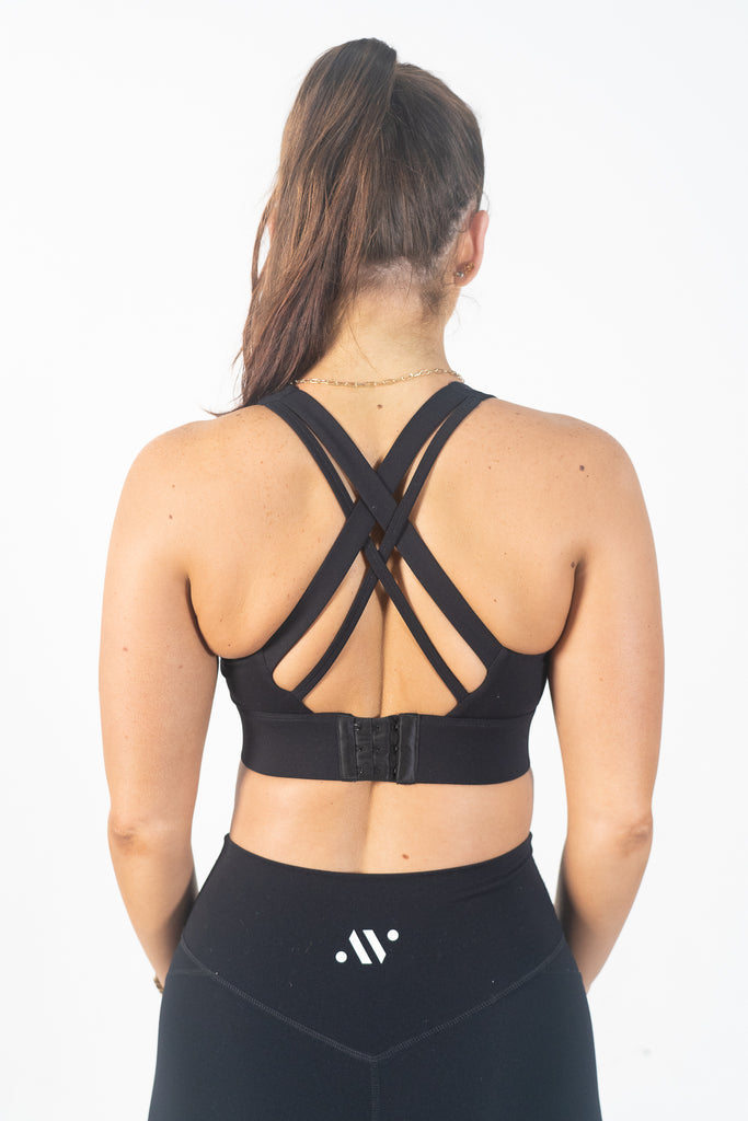 Fitt Haven supportive black sports bra with adjustable clip